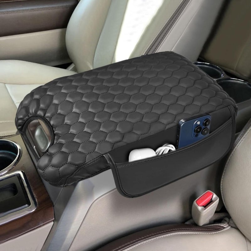 BystralX Center Console Cover Nappa Leather Armrest Cover Compatible with 2009-2014 Ford F150 Flow-Through Console Middle Console Cover with Two Side Pockets Center Console Cushion - Image 1